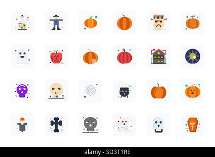 Beautifully rendered 24 Flat Pixel Optimized vector icons for Halloween, created at High Resolution resolution for stunning visual consistency across Stock Vector
