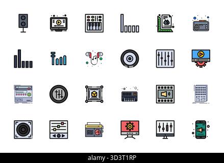 Advanced collection of 24 Pixel Aligned vector icons inspired by Volume, crafted in Flat Line Filled with 256x256 optimization for superior visual per Stock Vector