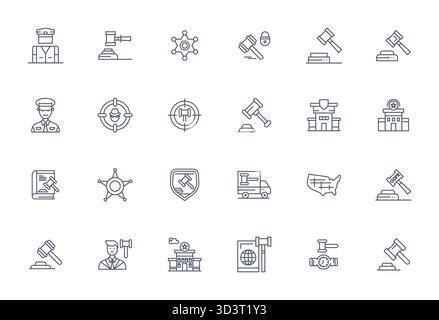 A clean collection of 24 Bold Line vector icons representing Enforcement, designed in 256x256 Pixel Aligned format for modern dashboards and interface Stock Vector