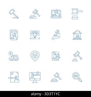 Distinctive pack of 16 Display Perfect vector icons inspired by Auction, crafted in Thin Line format at 256x256 for memorable brand experiences. Stock Vector