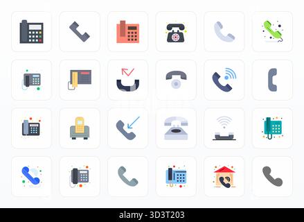 Comprehensive toolkit of 24 vector icons themed around Landline, developed in Flat with High Resolution Editable precision for versatile design applic Stock Vector