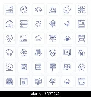 Strategic bundle featuring 36 vector icons representing Hosting in Bold Line format, optimized with 256x256 Pixel Optimized quality for professional w Stock Vector