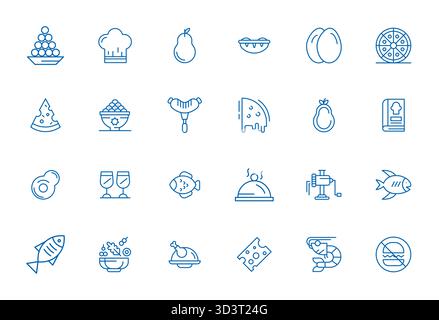 Curated pack of 24 128x128 vector icons in Bold Line design, centered around Cuisine concepts with Detail Enhanced clarity. Stock Vector