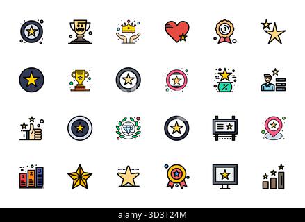 Industry-leading pack of 24 Flat Line Filled Detail Enhanced vector icons for Best, sized at 256x256 for optimal rendering and user interface excellen Stock Vector