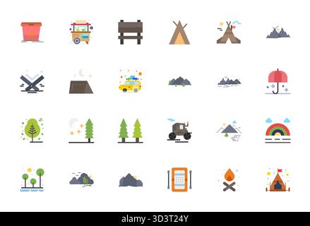 Ultimate collection of 24 vector icons representing Outdoors in Flat aesthetic, optimized with High Resolution Display Perfect resolution for maximum Stock Vector