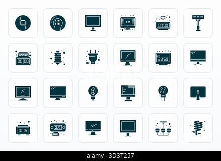 Masterfully created 24 vector icons representing Led in Glyph design, featuring 64x64 Grid Fitted resolution for exceptional visual quality. Stock Vector
