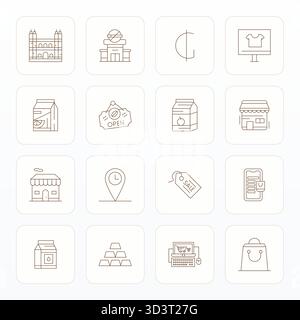 Sophisticated bundle of 16 Thin Line vector icons for Store, engineered with High Resolution Detail Enhanced clarity for professional applications. Stock Vector