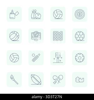 Premium collection of 16 Thin Outline vector icons for Match, meticulously crafted in 64x64 Grid Fitted resolution for superior visual impact. Stock Vector