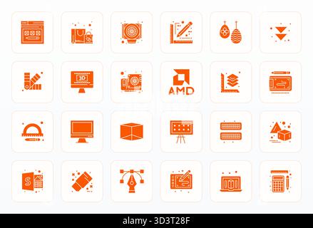 Handcrafted collection featuring 24 Glyph vector icons for Graphics, optimized in High Resolution Detail Enhanced resolution for premium digital exper Stock Vector