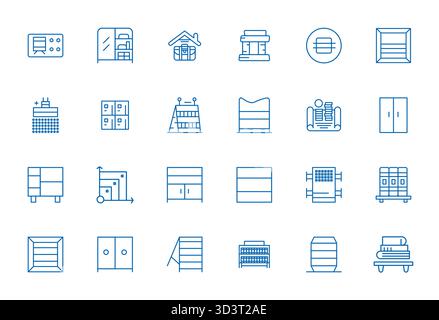 This Shelving vector icon pack includes 24 Bold Line designs in 128x128 PIXEL Perfect format, perfect for enhancing digital interfaces. Stock Vector