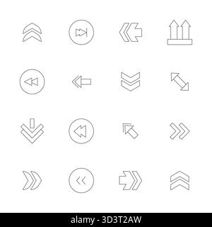 Download 16 scalable Thin Line vector icons designed for Double Arrow, featuring PIXEL Perfect 128x128 resolution suitable for professional and creati Stock Vector