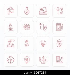 This collection features 16 Thin Line Detail Enhanced vector icons tailored to the Alternative Energy theme, optimized in Retina Ready format for digi Stock Vector