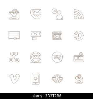 A dynamic set of 16 vector icons in Thin Line, tailored for Subscription with High Resolution Grid Fitted quality suited for digital products. Stock Vector