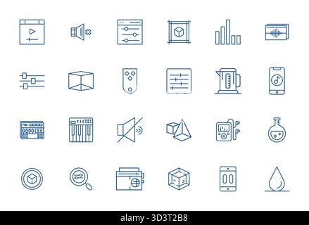 A clean collection of 24 Bold Line vector icons representing Volume, designed in 256x256 Pixel Optimized format for modern dashboards and interfaces. Stock Vector