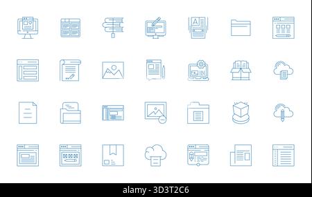Strategic bundle featuring 28 vector icons representing Content Management in Thin Line format, optimized with 128x128 PIXEL Perfect quality for profe Stock Vector