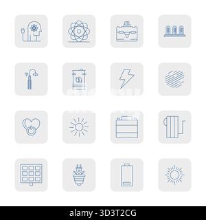 Meticulously crafted 16 Thin Outline vector icons for Energy, delivered in 128x128 Display Perfect quality for uncompromising design standards. Stock Vector