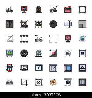 This set of 36 Flat Line Filled vector icons captures Frame themes in Retina Ready Display Perfect quality, perfect for tech and business applications Stock Vector