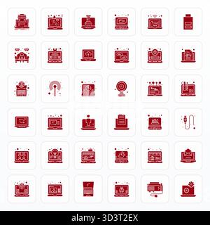 Discover a set of 36 Glyph vector icons crafted for the Laptop theme, featuring High Resolution Display Perfect designs ideal for modern UI/UX project Stock Vector