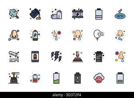 Future-ready pack of 24 vector icons themed around Discharge, showcasing Line Filled design with 256x256 Detail Enhanced clarity for innovative user i Stock Vector