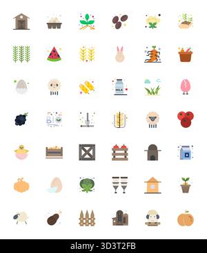 Strategic bundle featuring 42 vector icons representing Farm in Flat format, optimized with Retina Ready Pixel Optimized quality for professional work Stock Vector