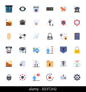 A clean collection of 36 Flat vector icons representing Access Control, designed in 256x256 PIXEL Perfect format for modern dashboards and interfaces. Stock Vector