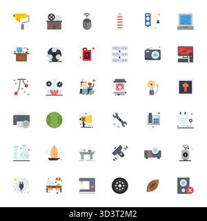 Professional-grade collection of 36 Flat vector icons representing Equipment, crafted with High Resolution PIXEL Perfect precision for enterprise appl Stock Vector