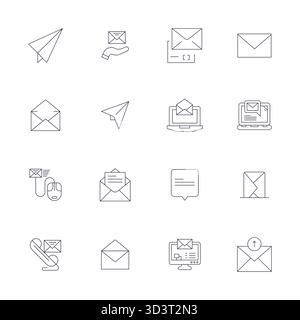 Artfully designed 16 Thin Line Editable vector icons for Online Message, delivered in 256x256 format for consistent visual excellence. Stock Vector