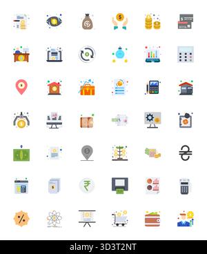 Carefully curated 42 Flat vector icons for Financial, featuring High Resolution Pixel Aligned resolution for consistent brand representation and user Stock Vector