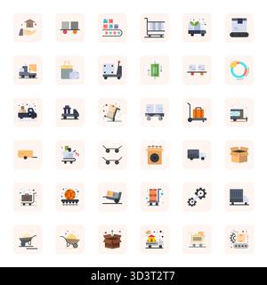 Set of 36 Flat Pixel Aligned vector icons themed around Moving, crafted in 128x128 resolution for seamless integration in apps and websites. Stock Vector