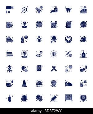 Comprehensive toolkit of 42 vector icons themed around Prevention, developed in Filled with 256x256 PIXEL Perfect precision for versatile design appli Stock Vector