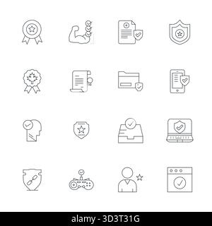 Handcrafted collection featuring 16 Thin Line vector icons for Verified, optimized in High Resolution Detail Enhanced resolution for premium digital e Stock Vector