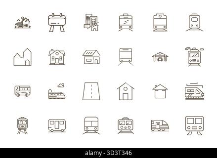 Refined bundle featuring 24 Bold Line vector icons for Suburban, optimized with High Resolution Grid Fitted quality for elegant and functional design Stock Vector