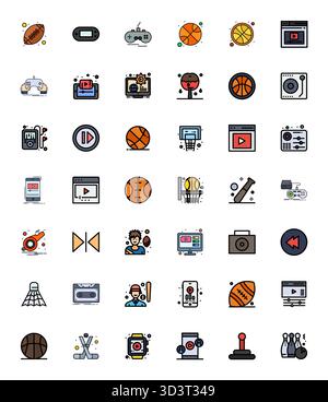 Streamlined set of 42 vector icons for Player in Flat Line Filled aesthetic, featuring 64x64 Display Perfect resolution for seamless user experiences. Stock Vector