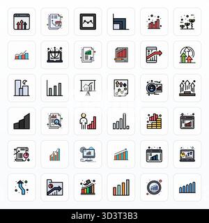 Premium collection of 36 Filled Line vector icons for Increasing, meticulously crafted in 256x256 Pixel Optimized resolution for superior visual impac Stock Vector