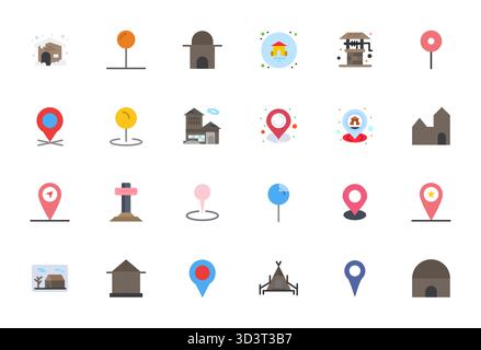 Meticulously crafted 24 Flat vector icons for Village, delivered in Retina Ready Editable quality for uncompromising design standards. Stock Vector
