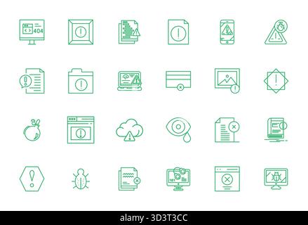 Future-ready pack of 24 vector icons themed around Data Error, showcasing Bold Line design with High Resolution Grid Fitted clarity for innovative use Stock Vector