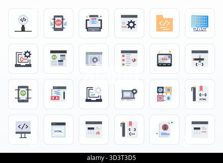Transform your designs with 24 Flat vector icons themed around Coding, engineered in 64x64 Editable resolution for maximum clarity. Stock Vector