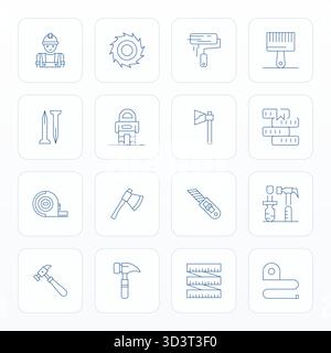 Innovative pack of 16 vector icons themed around Carpenter, showcasing Thin Line design in 128x128 Pixel Optimized format for modern digital solutions Stock Vector