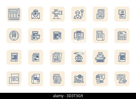 Premium collection of 24 Regular Bold Outline vector icons for Journalism, meticulously crafted in 128x128 Display Perfect resolution for superior vis Stock Vector
