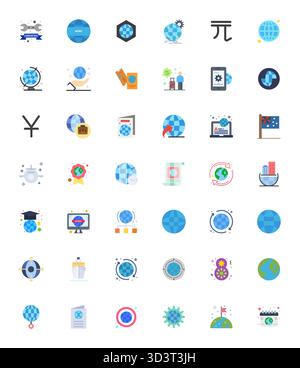 Collection of 42 Flat Grid Fitted vector icons for International, designed in 128x128 format for clarity and versatility. Stock Vector