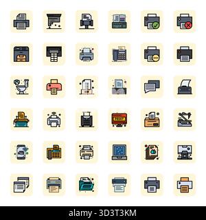 Revolutionary set of 36 Editable vector icons inspired by Printer, created in LineFilled format at Retina Ready resolution for cutting-edge design. Stock Vector