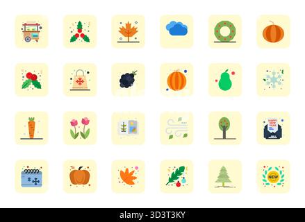 A versatile set of 24 Flat Editable vector icons focused on Seasonal, delivered in crisp Retina Ready format ideal for mobile and web applications. Stock Vector