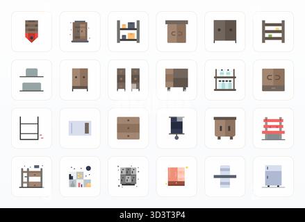 Refined bundle featuring 24 Flat vector icons for Shelving, optimized with 128x128 Editable quality for elegant and functional design solutions. Stock Vector