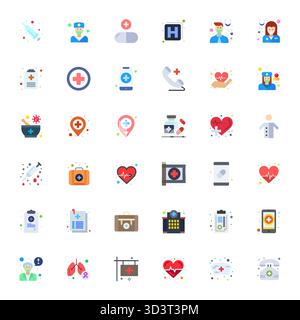 Industry-leading pack of 36 Flat PIXEL Perfect vector icons for Doctor, sized at 256x256 for optimal rendering and user interface excellence. Stock Vector