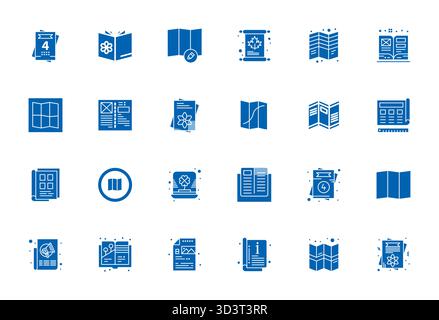 Masterfully created 24 vector icons representing Leaflet in Filled design, featuring 128x128 PIXEL Perfect resolution for exceptional visual quality. Stock Vector