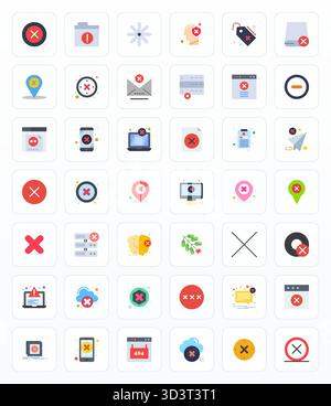 Contemporary collection of 42 vector icons representing Invalid in Flat aesthetic, featuring 64x64 Editable resolution for modern application developm Stock Vector