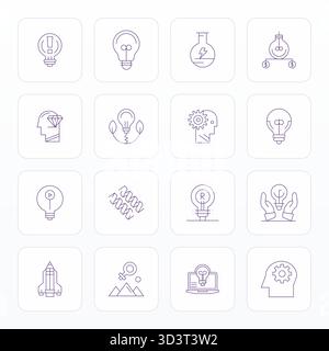 A versatile set of 16 Thin Line Pixel Optimized vector icons focused on Innovation, delivered in crisp Retina Ready format ideal for mobile and web ap Stock Vector