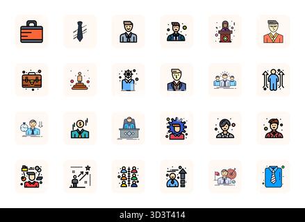 Refined bundle featuring 24 LineFilled vector icons for Executive, optimized with 128x128 Pixel Aligned quality for elegant and functional design solu Stock Vector
