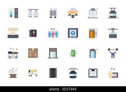 Professionally designed 24 vector icons in Flat, capturing the essence of Lift with Retina Ready Editable precision for UI design. Stock Vector