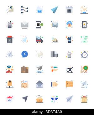 Exceptional collection of 42 Flat vector icons for Dispatch, delivered in High Resolution Grid Fitted resolution for unparalleled visual excellence an Stock Vector
